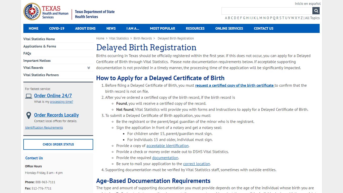 Delayed Birth Registration - Texas