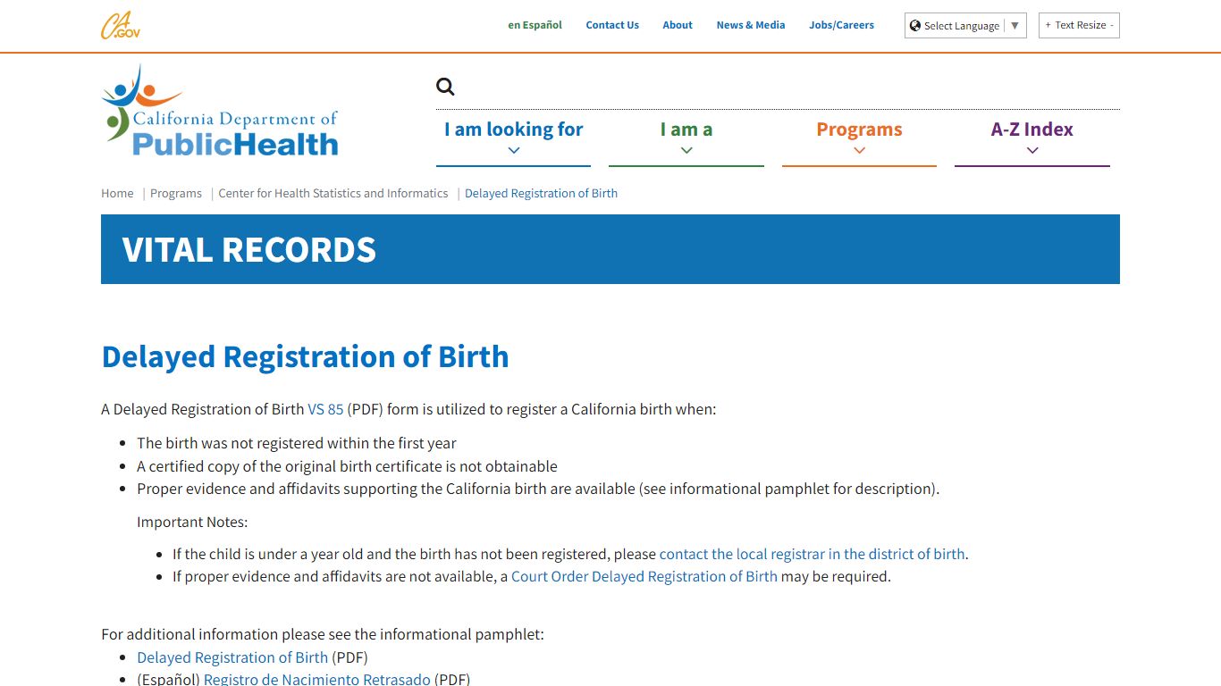 Delayed Registration of Birth - California